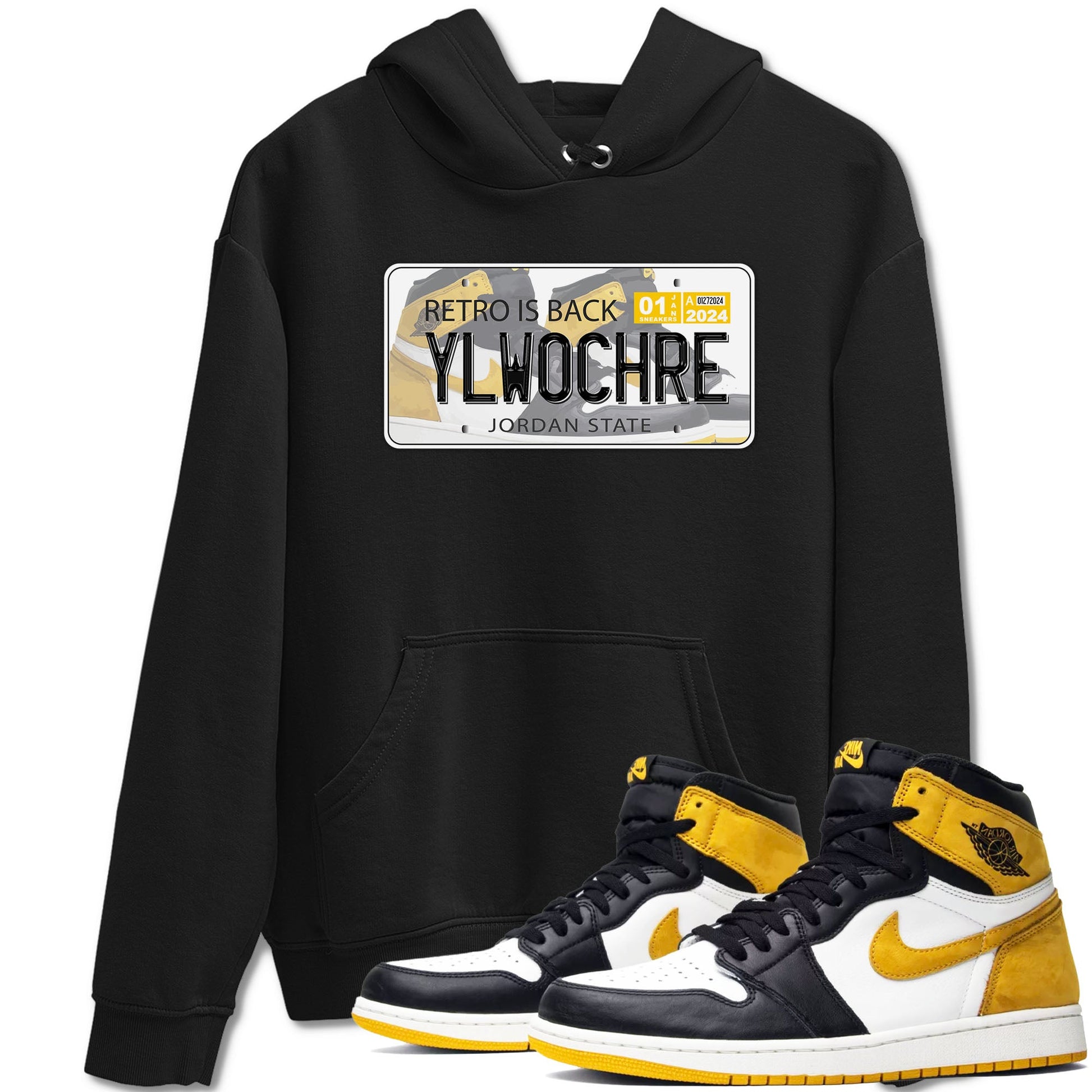 1s Yellow Ochre shirt to match jordans Jordan Plate sneaker tees Air Jordan 1 High OG Yellow Ochre SNRT Sneaker Release Tees unisex cotton Black 1 crew neck shirt