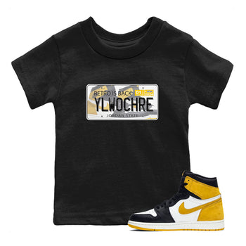 1s Yellow Ochre shirt to match jordans Jordan Plate sneaker tees Air Jordan 1 High OG Yellow Ochre SNRT sneaker release tees baby toddler Black 1 cotton Shirt