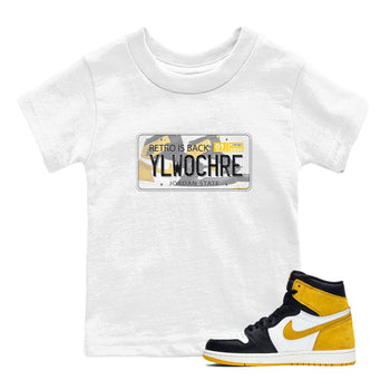 1s Yellow Ochre shirt to match jordans Jordan Plate sneaker tees Air Jordan 1 High OG Yellow Ochre SNRT sneaker release tees baby toddler White 1 cotton Shirt