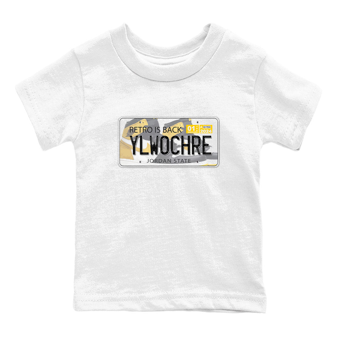 1s Yellow Ochre shirt to match jordans Jordan Plate sneaker tees Air Jordan 1 High OG Yellow Ochre SNRT sneaker release tees baby toddler White 2 cotton Shirt