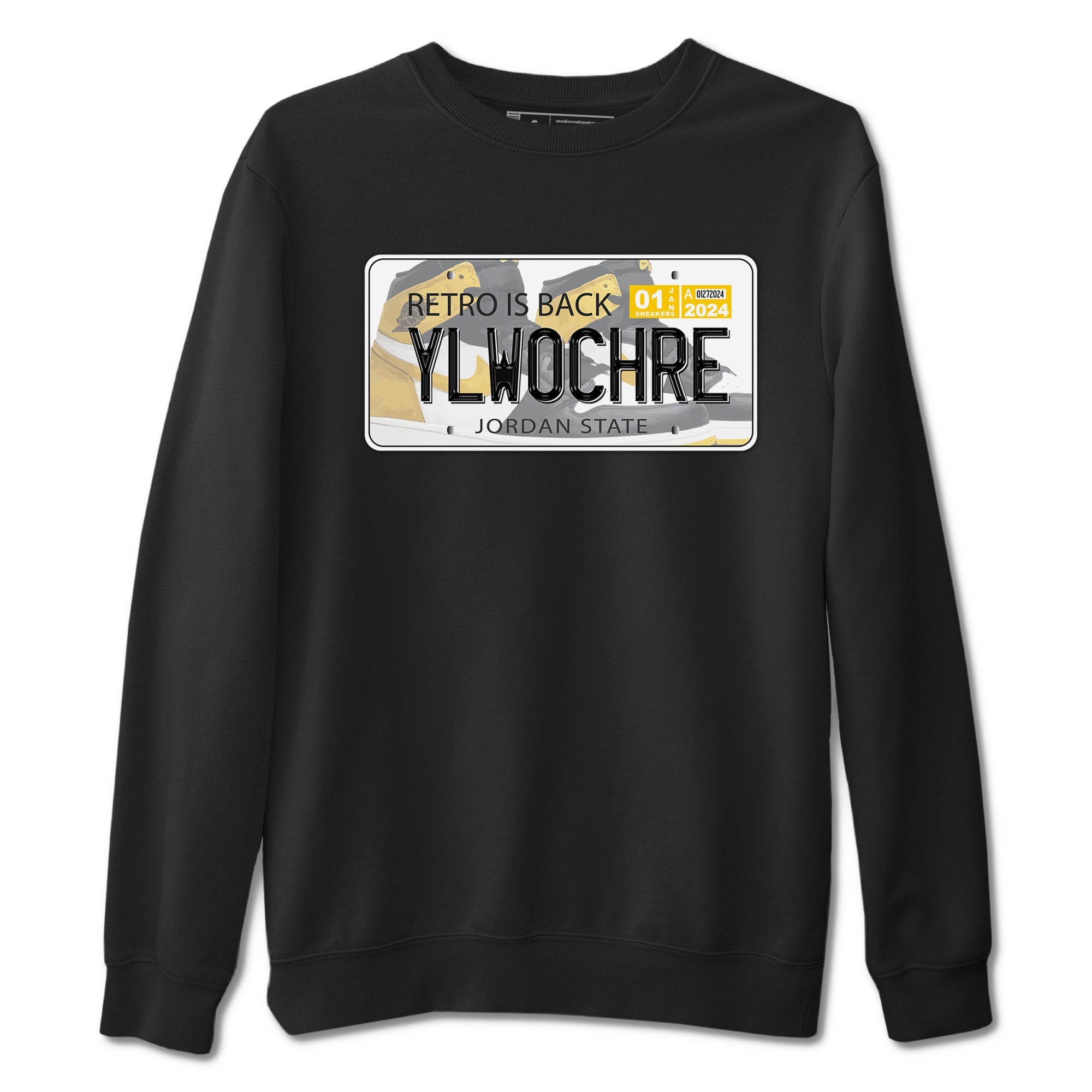 1s Yellow Ochre shirt to match jordans Jordan Plate sneaker tees Air Jordan 1 High OG Yellow Ochre SNRT Sneaker Release Tees unisex cotton Black 2 crew neck shirt