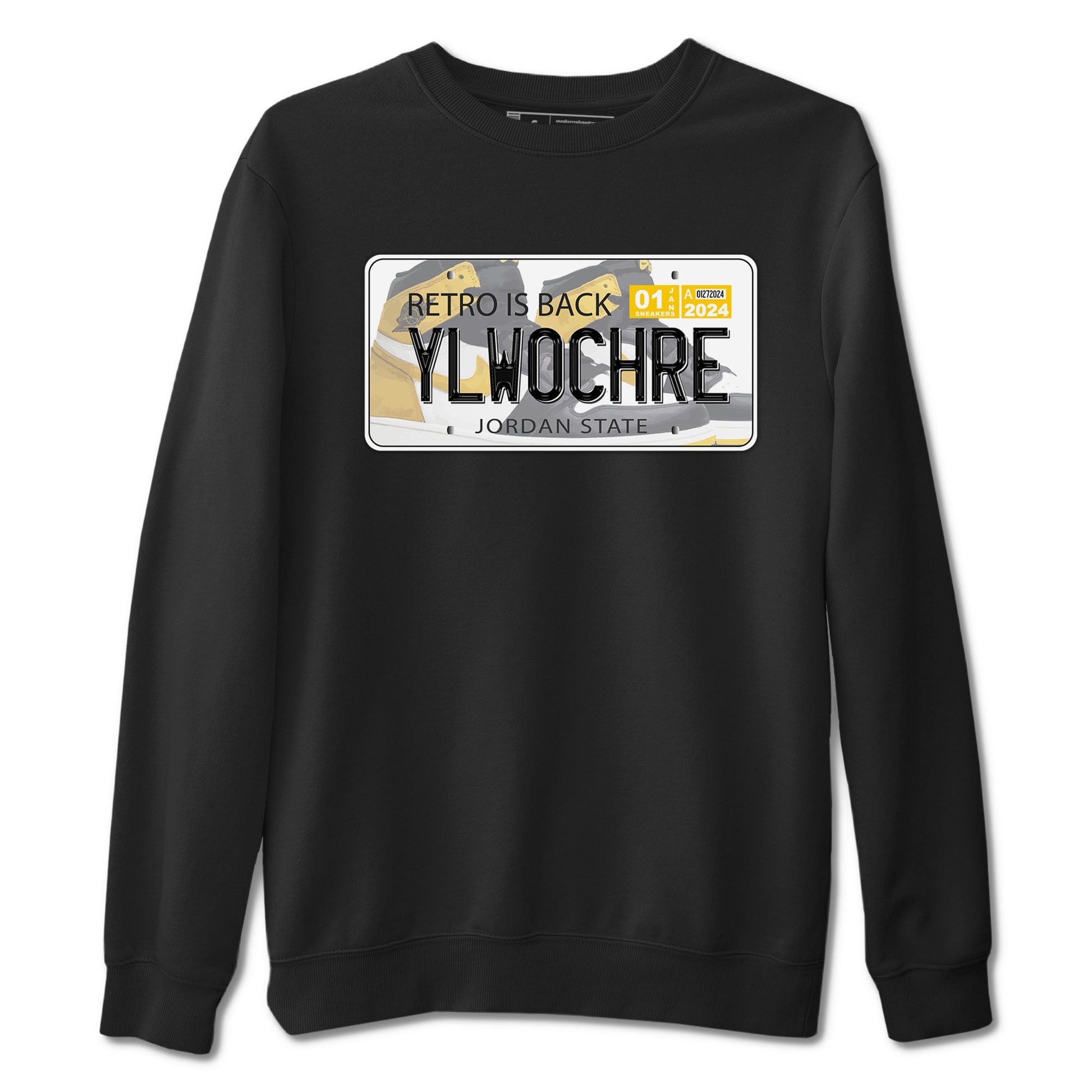 1s Yellow Ochre shirt to match jordans Jordan Plate sneaker tees Air Jordan 1 High OG Yellow Ochre SNRT Sneaker Release Tees unisex cotton Black 2 crew neck shirt