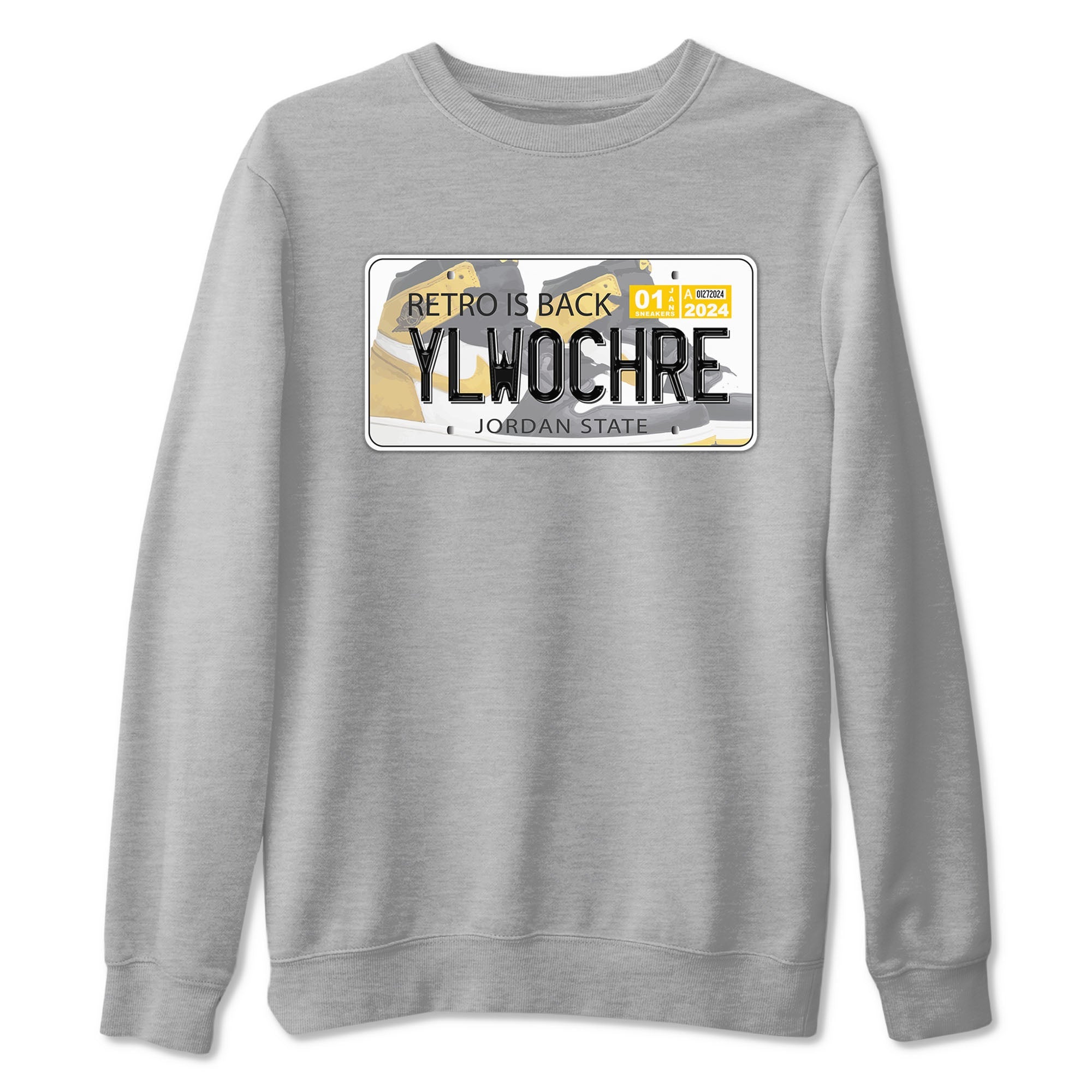 1s Yellow Ochre shirt to match jordans Jordan Plate sneaker tees Air Jordan 1 High OG Yellow Ochre SNRT Sneaker Release Tees unisex cotton Heather Grey 2 crew neck shirt