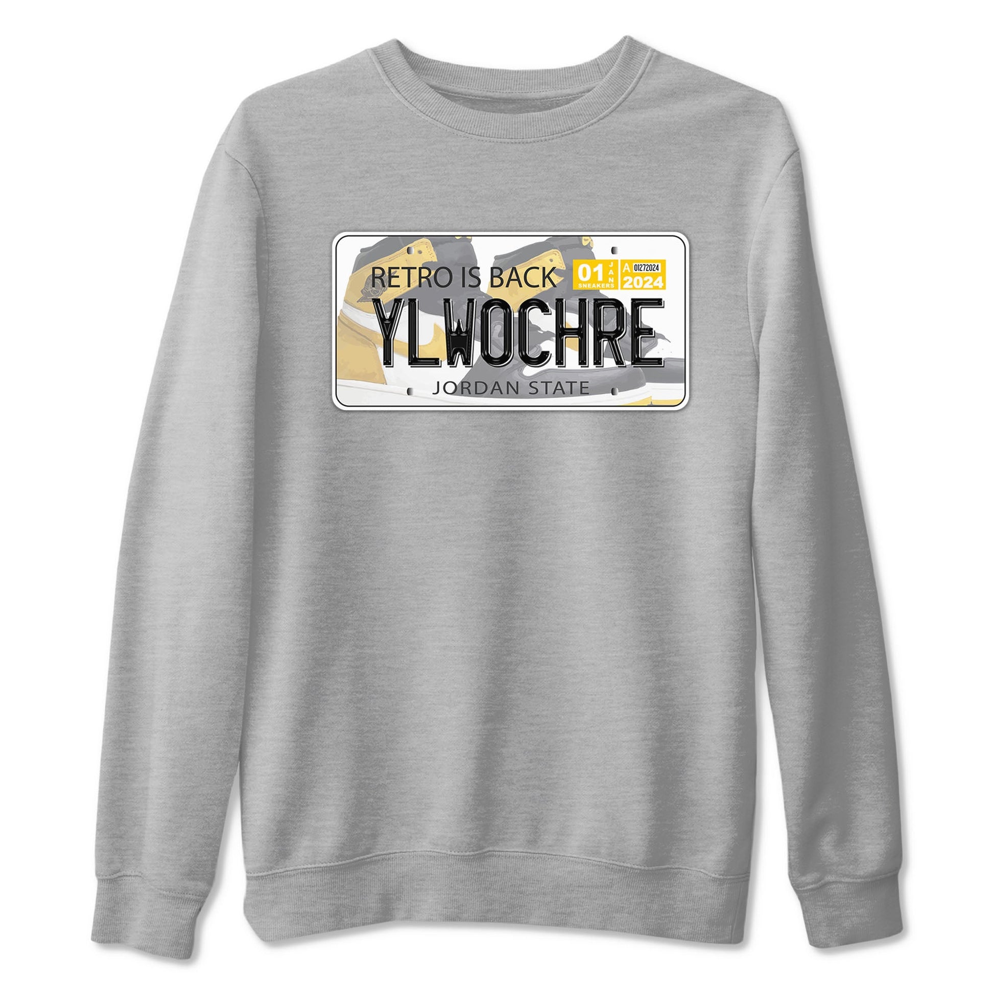 1s Yellow Ochre shirt to match jordans Jordan Plate sneaker tees Air Jordan 1 High OG Yellow Ochre SNRT Sneaker Release Tees unisex cotton Heather Grey 2 crew neck shirt