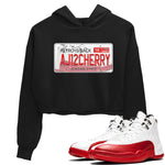 Jordan 12 Retro Cherry shirt to match jordans Varsity Red Jordan Plate special sneaker matching tees 12s Cherry SNRT sneaker tees Black 1 Crop T-Shirt