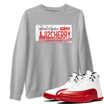 Jordan 12 Retro Cherry shirt to match jordans Varsity Red Jordan Plate special sneaker matching tees 12s Cherry SNRT sneaker tees Unisex Heather Grey 1 T-Shirt