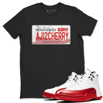 Jordan 12 Retro Cherry shirt to match jordans Varsity Red Jordan Plate special sneaker matching tees 12s Cherry SNRT sneaker tees Unisex Black 1 T-Shirt