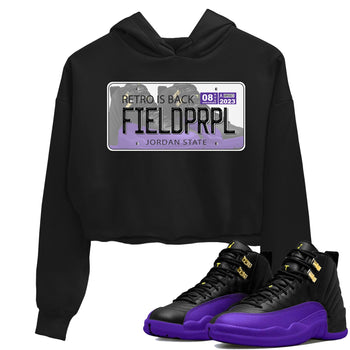 12s Field Purple shirt to match jordans Jordan Plate sneaker tees Air Jordan 12 Field Purple SNRT Sneaker Release Tees Black 1 Crop T-Shirt