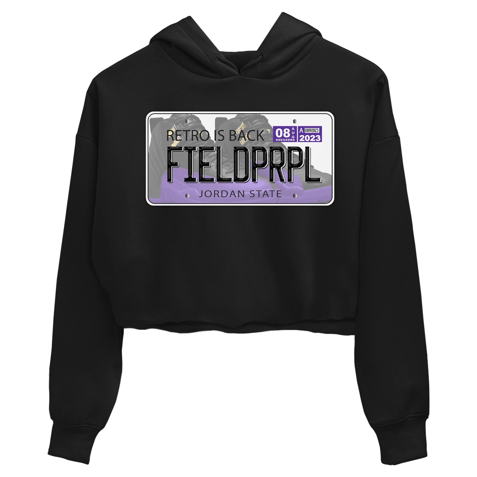 12s Field Purple shirt to match jordans Jordan Plate sneaker tees Air Jordan 12 Field Purple SNRT Sneaker Release Tees Black 2 Crop T-Shirt