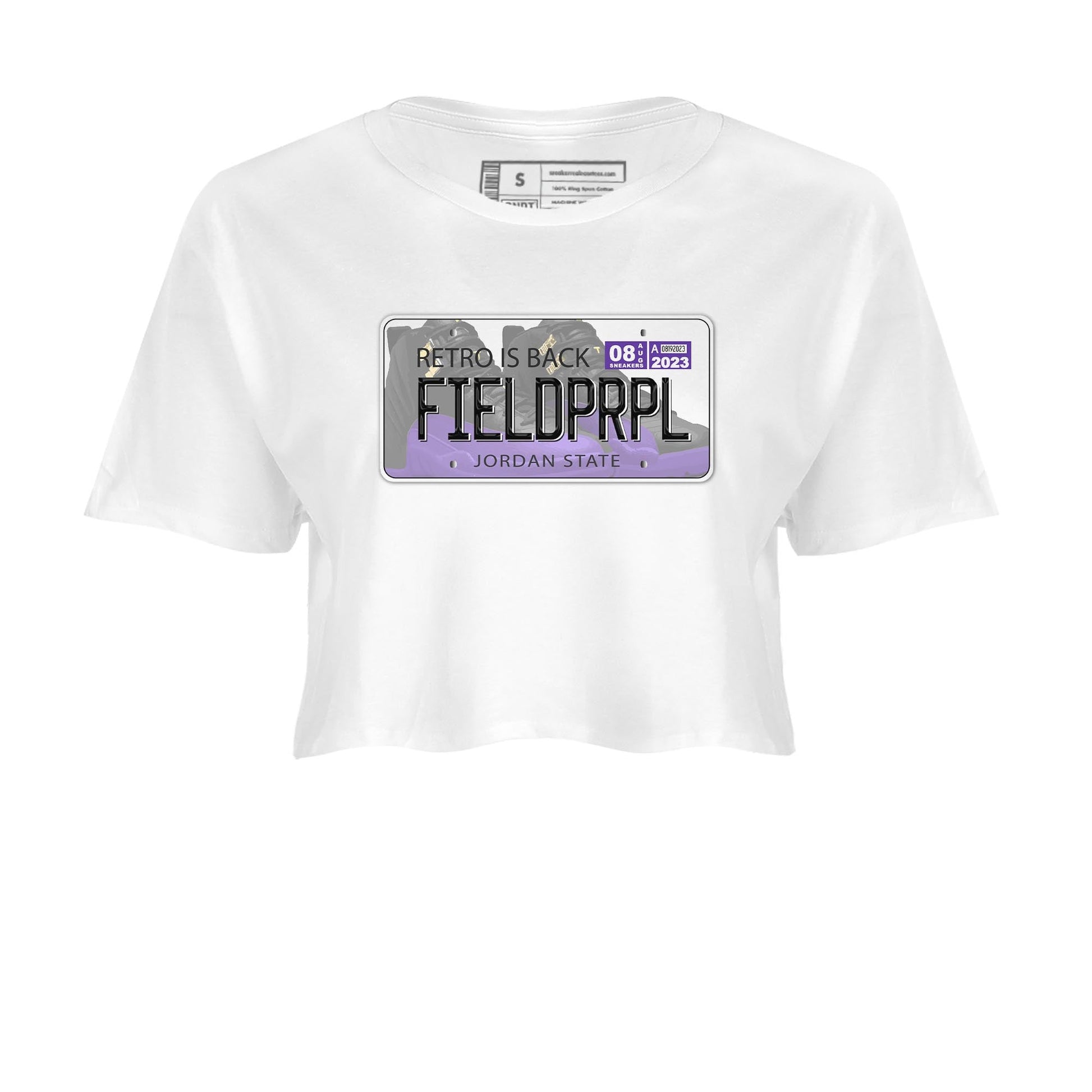 12s Field Purple shirt to match jordans Jordan Plate sneaker tees Air Jordan 12 Field Purple SNRT Sneaker Release Tees White 2 Crop T-Shirt