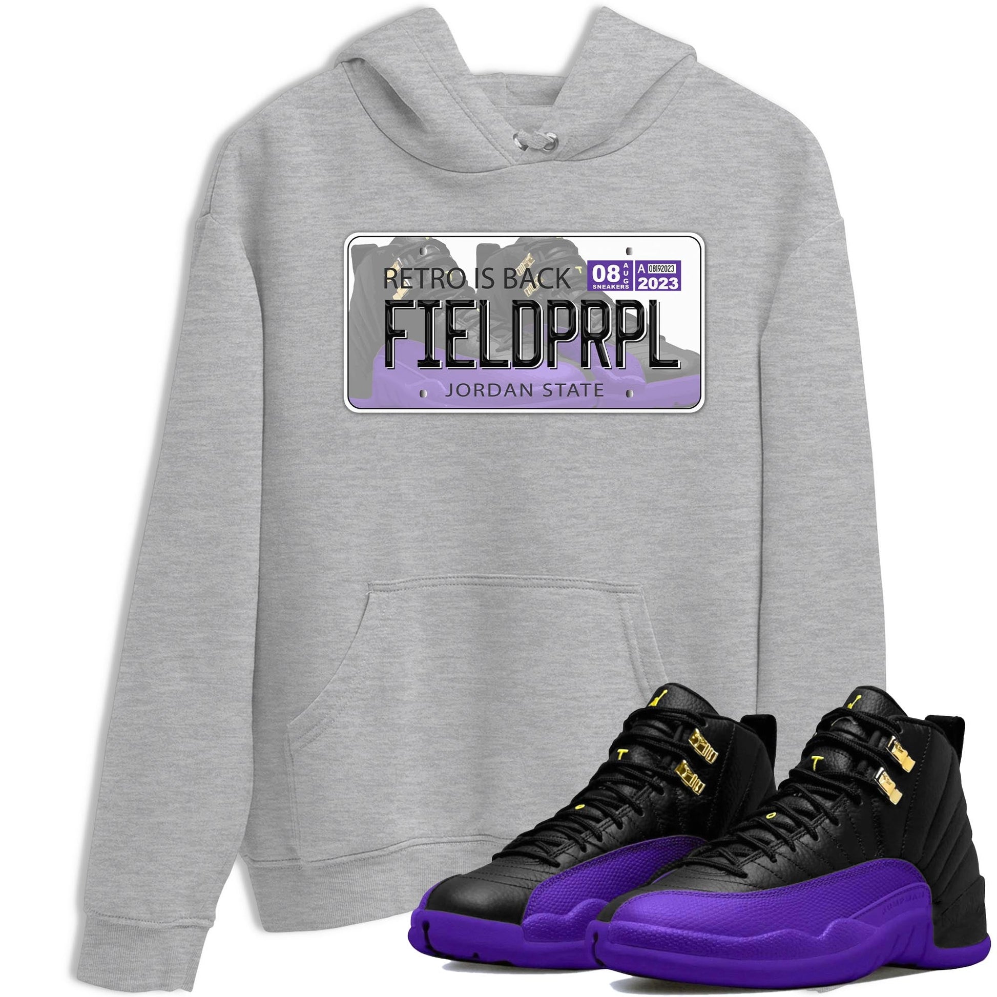 12s Field Purple shirt to match jordans Jordan Plate sneaker tees Air Jordan 12 Field Purple SNRT Sneaker Release Tees Crew Neck Casual Unisex Heather Grey 1 T-Shirt