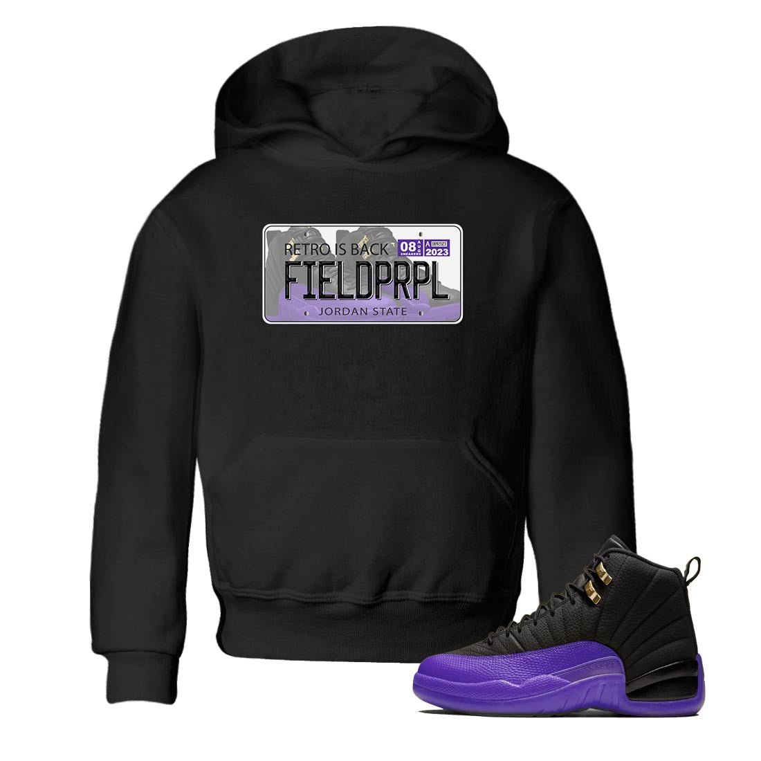 12s Field Purple shirt to match jordans Jordan Plate sneaker tees Air Jordan 12 Field Purple SNRT Sneaker Release Tees Baby Toddler Black 1 T-Shirt