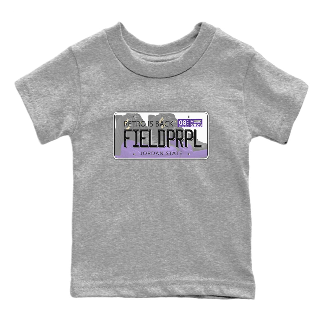 12s Field Purple shirt to match jordans Jordan Plate sneaker tees Air Jordan 12 Field Purple SNRT Sneaker Release Tees Baby Toddler Heather Grey 2 T-Shirt