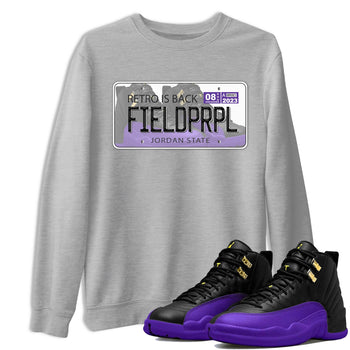 12s Field Purple shirt to match jordans Jordan Plate sneaker tees Air Jordan 12 Field Purple SNRT Sneaker Release Tees Crew Neck Casual Unisex Heather Grey 1 T-Shirt