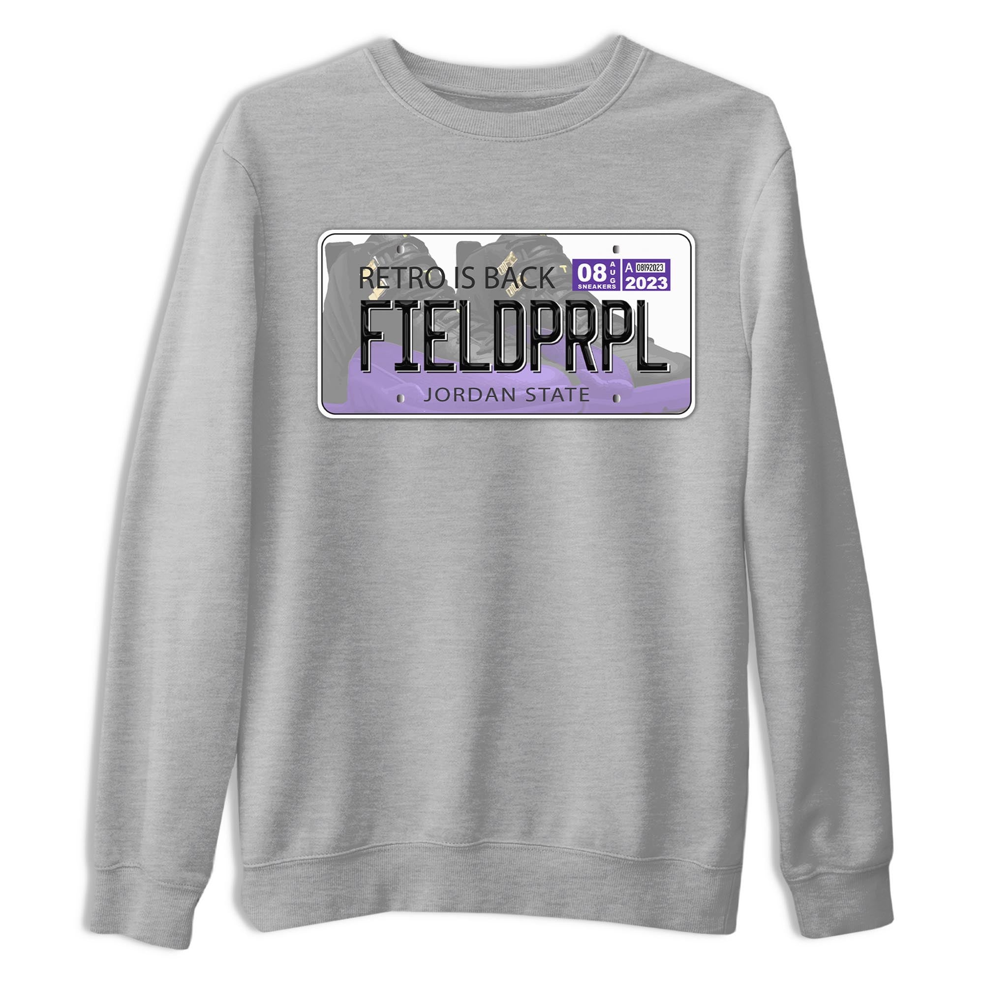 12s Field Purple shirt to match jordans Jordan Plate sneaker tees Air Jordan 12 Field Purple SNRT Sneaker Release Tees Crew Neck Casual Unisex Heather Grey 2 T-Shirt