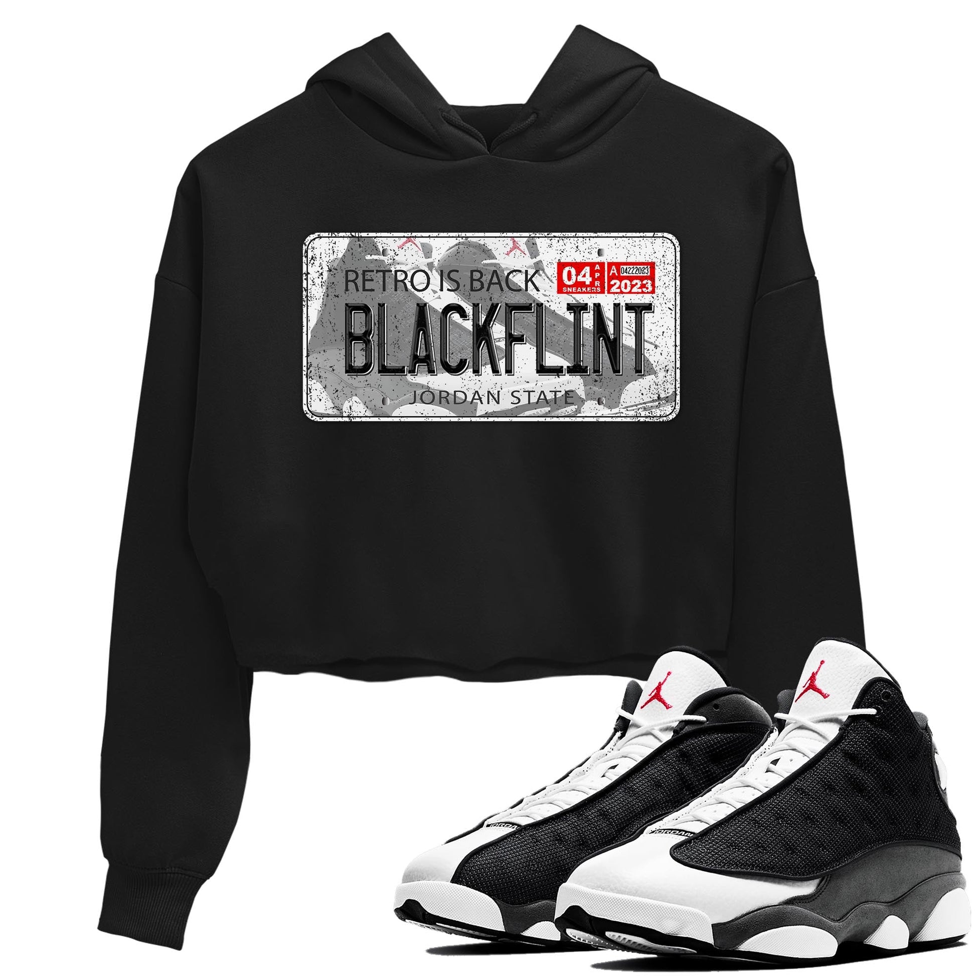 Air Jordan 13 Black Flint Sneaker Match Tees Jordan Plate Sneaker Tees AJ 13s Black Flint Sneaker Release Tees Women's Shirts Black 1