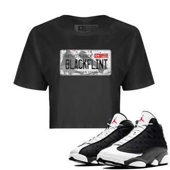 Air Jordan 13 Black Flint Sneaker Match Tees Jordan Plate Sneaker Tees AJ 13s Black Flint Sneaker Release Tees Women's Shirts Black 1
