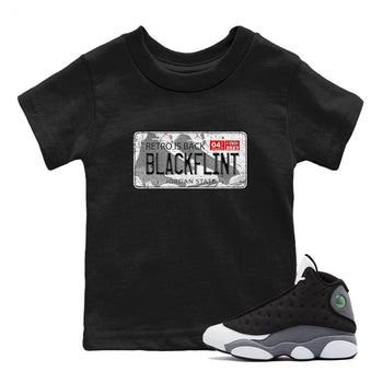Air Jordan 13 Black Flint Sneaker Match Tees Jordan Plate Sneaker Tees AJ 13s Black Flint Sneaker Release Tees Kids Shirts Black 1