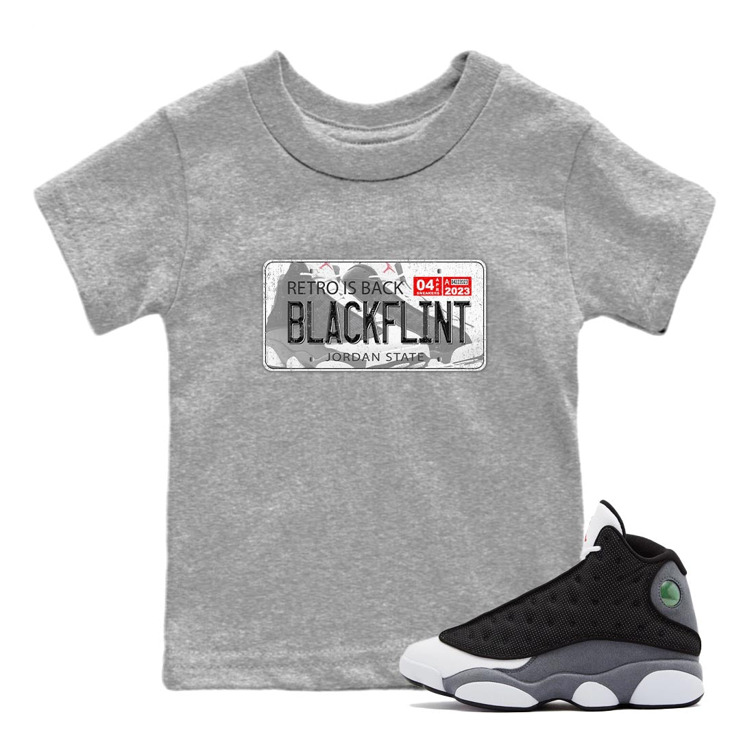 Air Jordan 13 Black Flint Jordan Plate Baby and Kids Sneaker Tees AJ 13s Black Flint Kids Sneaker Tees Size Chart