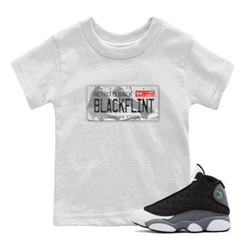 Air Jordan 13 Black Flint Sneaker Match Tees Jordan Plate Sneaker Tees AJ 13s Black Flint Sneaker Release Tees Kids Shirts White 1