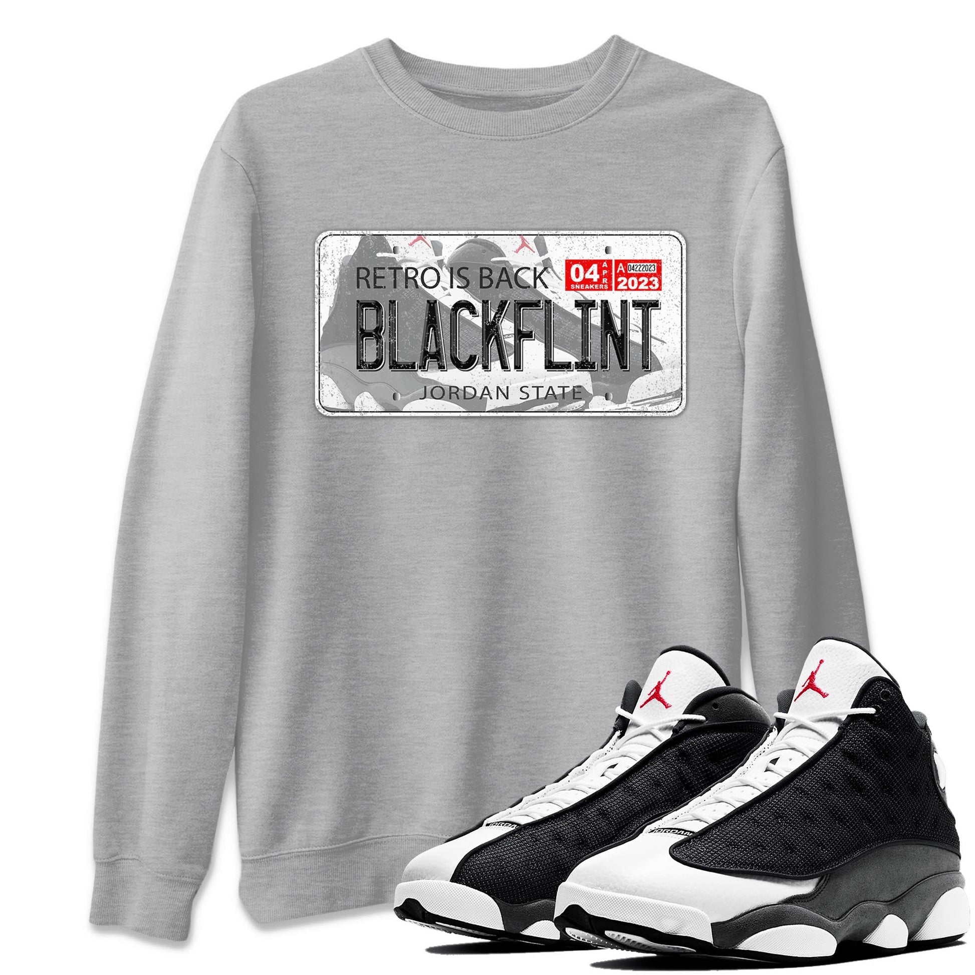 Air Jordan 13 Black Flint Sneaker Match Tees Jordan Plate Sneaker Tees AJ 13s Black Flint Sneaker Release Tees Unisex Shirts Heather Grey 1