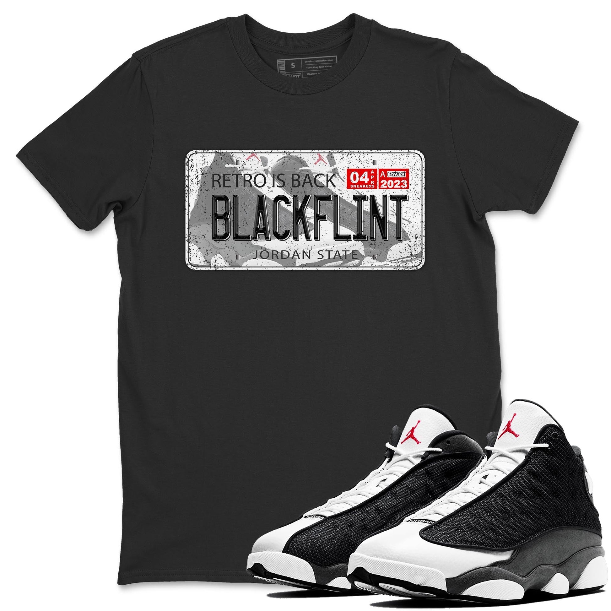 Air Jordan 13 Black Flint Sneaker Match Tees Jordan Plate Sneaker Tees AJ 13s Black Flint Sneaker Release Tees Unisex Shirts Black 1