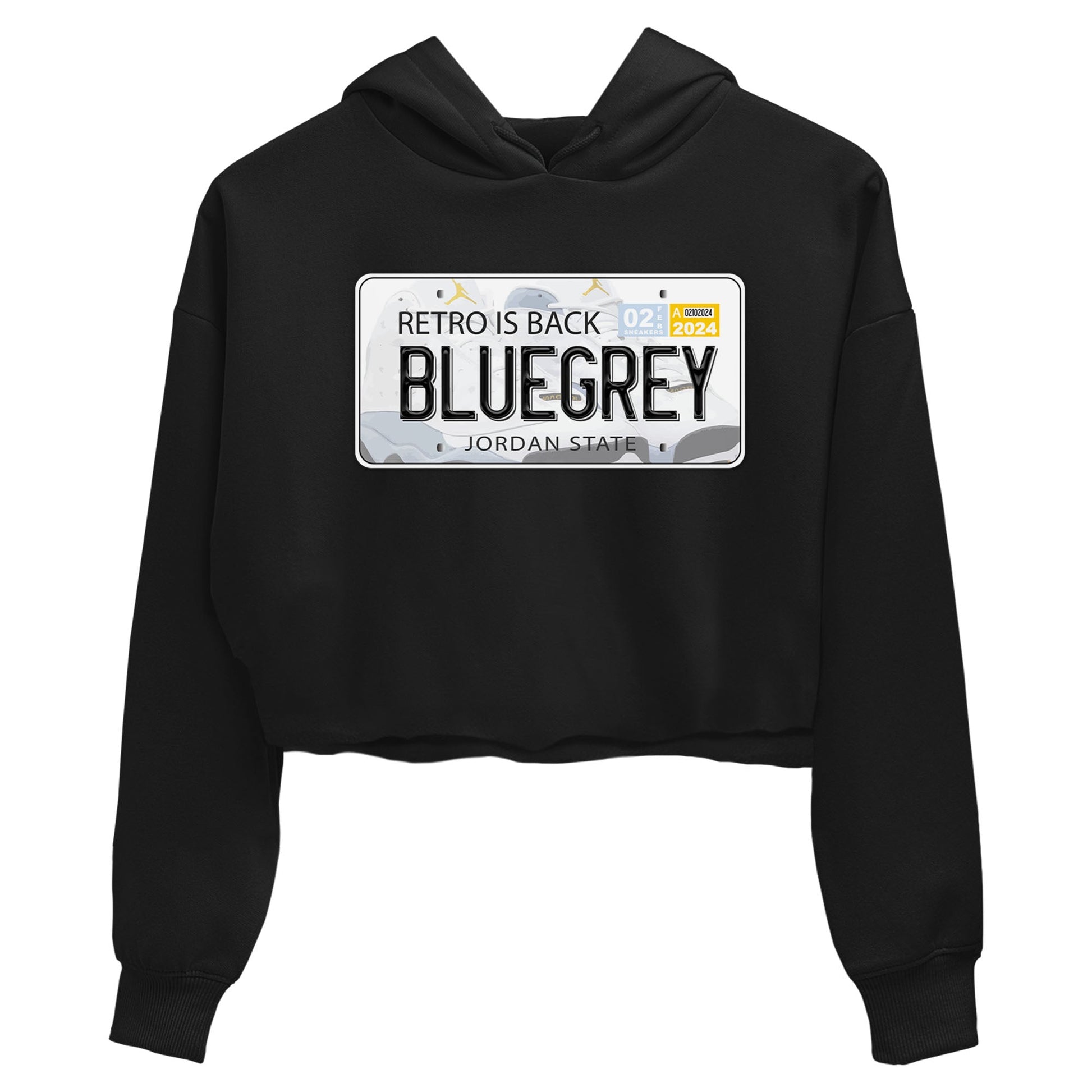 13s Blue Grey shirt to match jordans Jordan Plate sneaker tees Air Jordan 13 Blue Grey SNRT Sneaker Release Tees Black 2 crop length shirt
