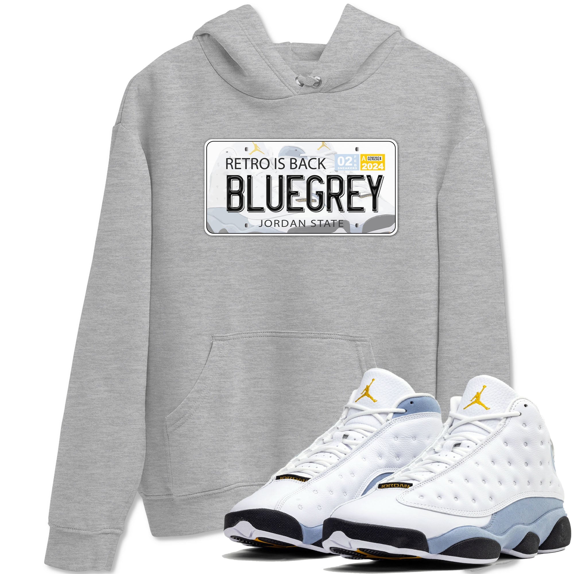 13s Blue Grey shirt to match jordans Jordan Plate sneaker tees Air Jordan 13 Blue Grey SNRT Sneaker Release Tees unisex cotton Heather Grey 1 crew neck shirt