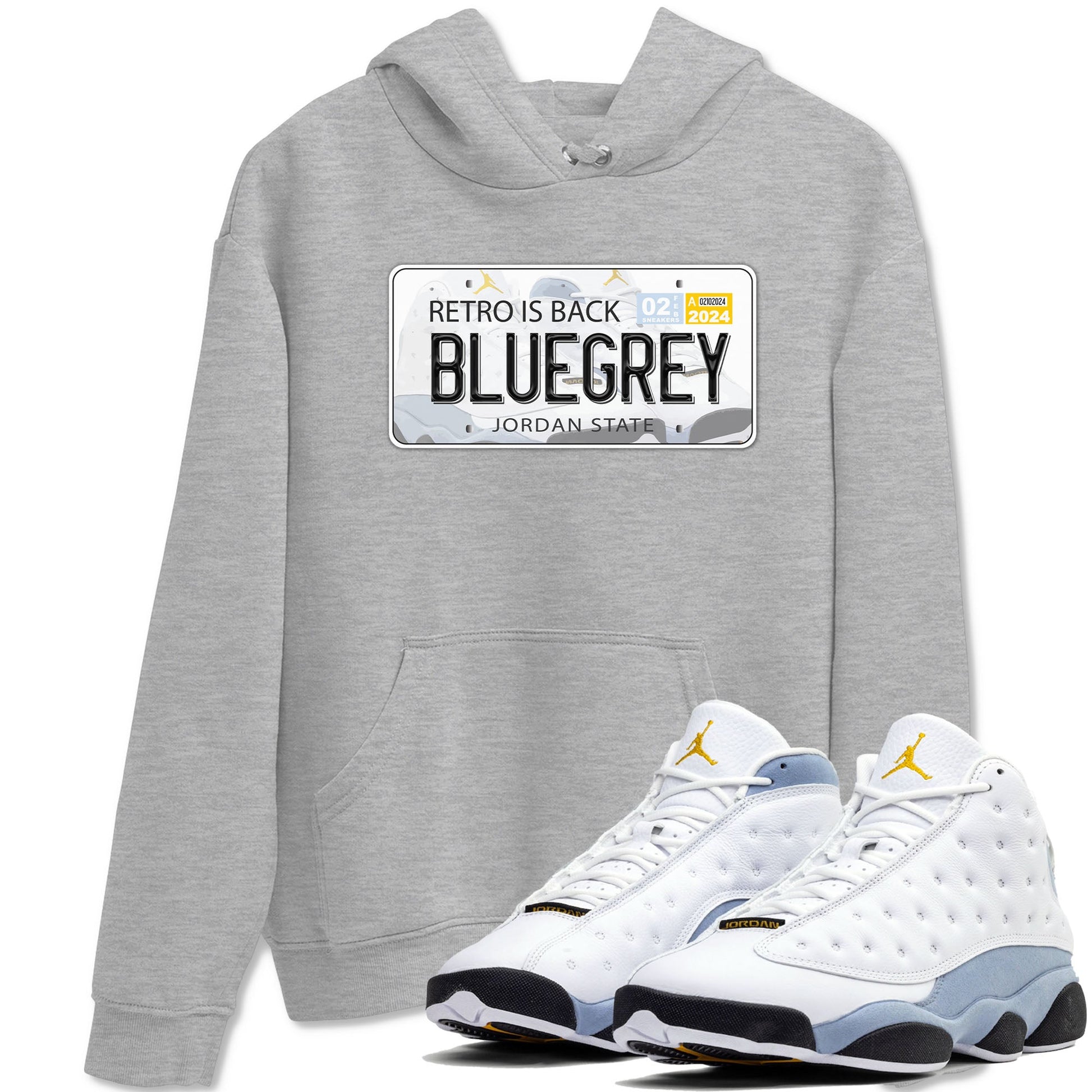 13s Blue Grey shirt to match jordans Jordan Plate sneaker tees Air Jordan 13 Blue Grey SNRT Sneaker Release Tees unisex cotton Heather Grey 1 crew neck shirt