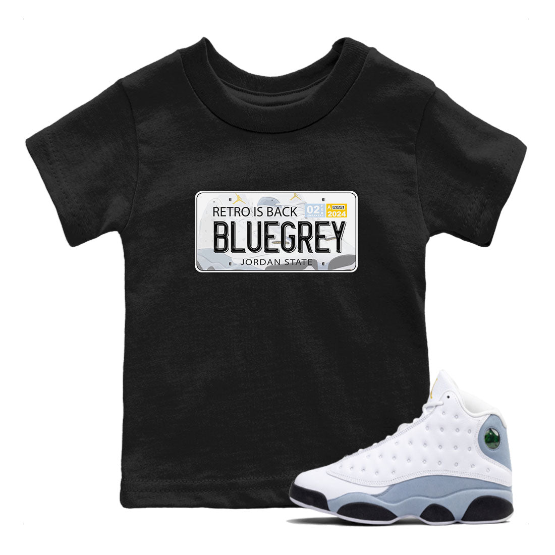 13s Blue Grey shirt to match jordans Jordan Plate sneaker tees Air Jordan 13 Blue Grey SNRT sneaker release tees baby toddler Black 1 cotton Shirt