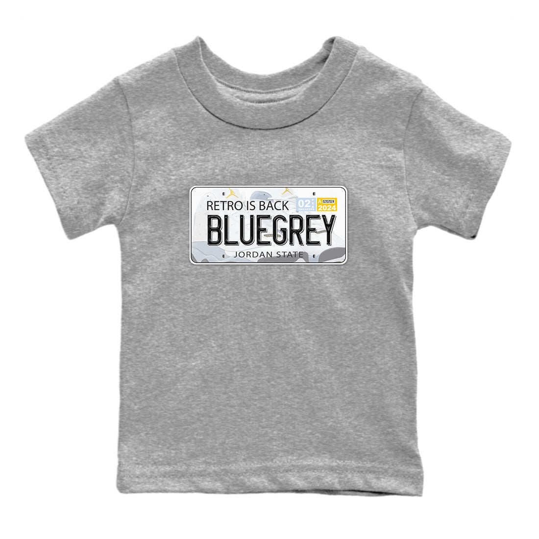 13s Blue Grey shirt to match jordans Jordan Plate sneaker tees Air Jordan 13 Blue Grey SNRT sneaker release tees baby toddler Heather Grey 2 cotton Shirt