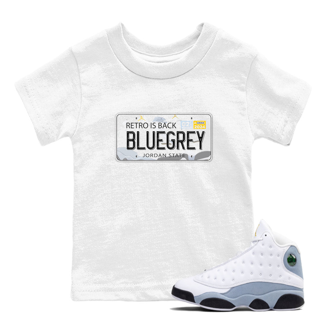 13s Blue Grey shirt to match jordans Jordan Plate sneaker tees Air Jordan 13 Blue Grey SNRT sneaker release tees baby toddler White 1 cotton Shirt