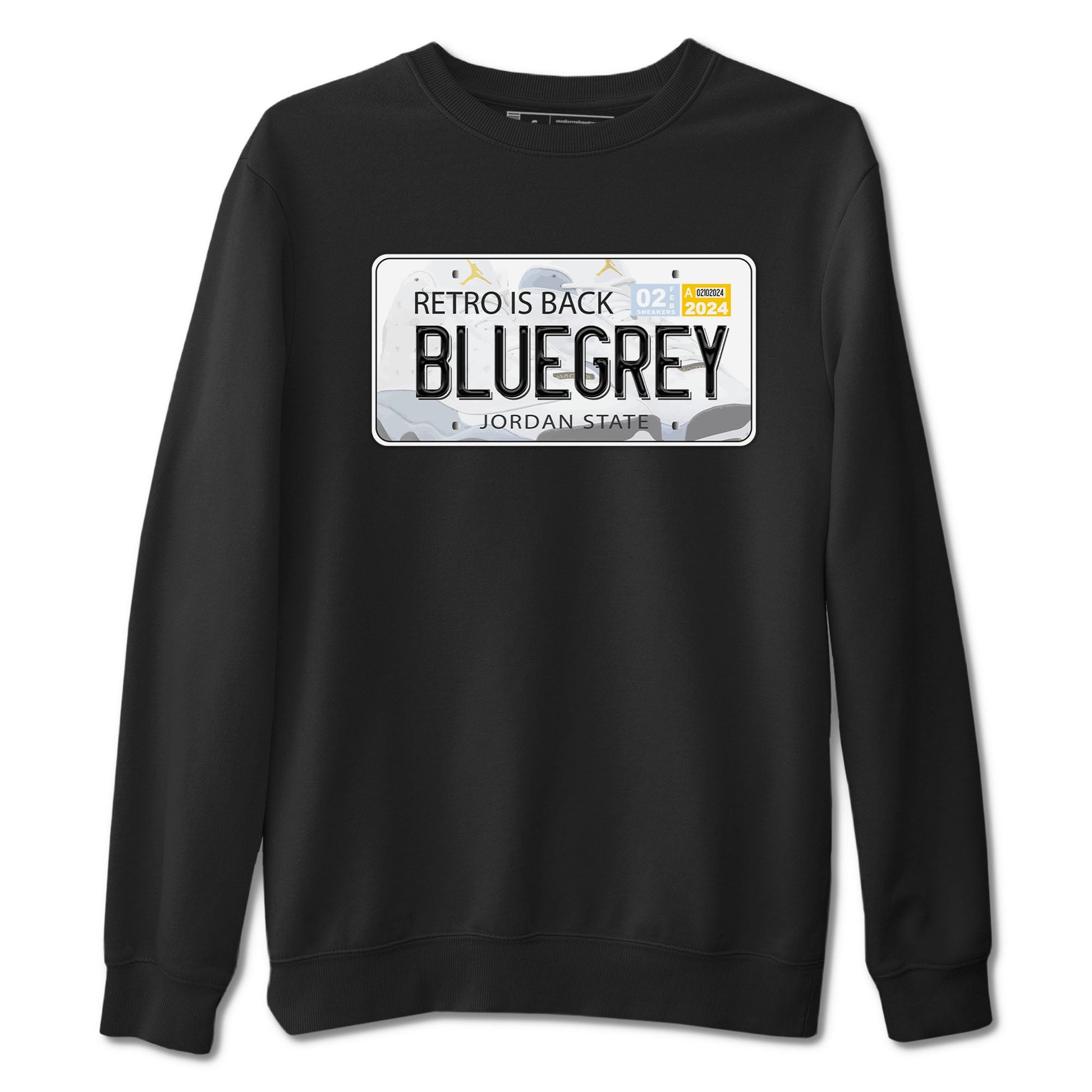 13s Blue Grey shirt to match jordans Jordan Plate sneaker tees Air Jordan 13 Blue Grey SNRT Sneaker Release Tees unisex cotton Black 2 crew neck shirt