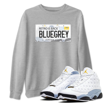 13s Blue Grey shirt to match jordans Jordan Plate sneaker tees Air Jordan 13 Blue Grey SNRT Sneaker Release Tees unisex cotton Heather Grey 1 crew neck shirt