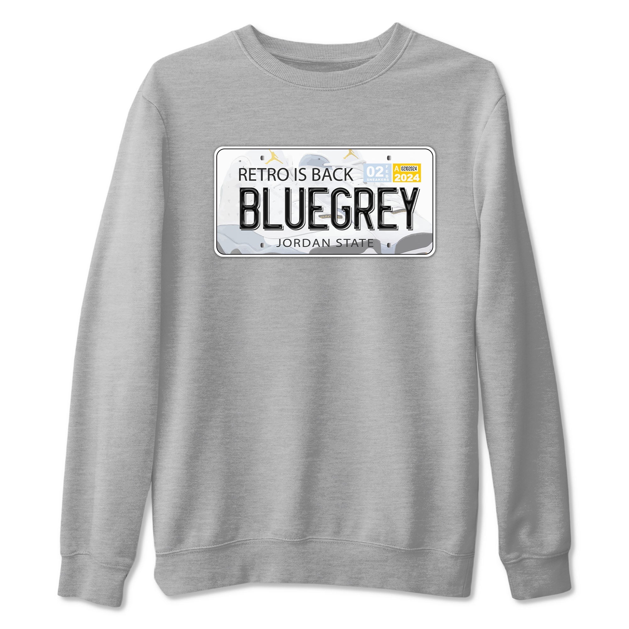 13s Blue Grey shirt to match jordans Jordan Plate sneaker tees Air Jordan 13 Blue Grey SNRT Sneaker Release Tees unisex cotton Heather Grey 2 crew neck shirt