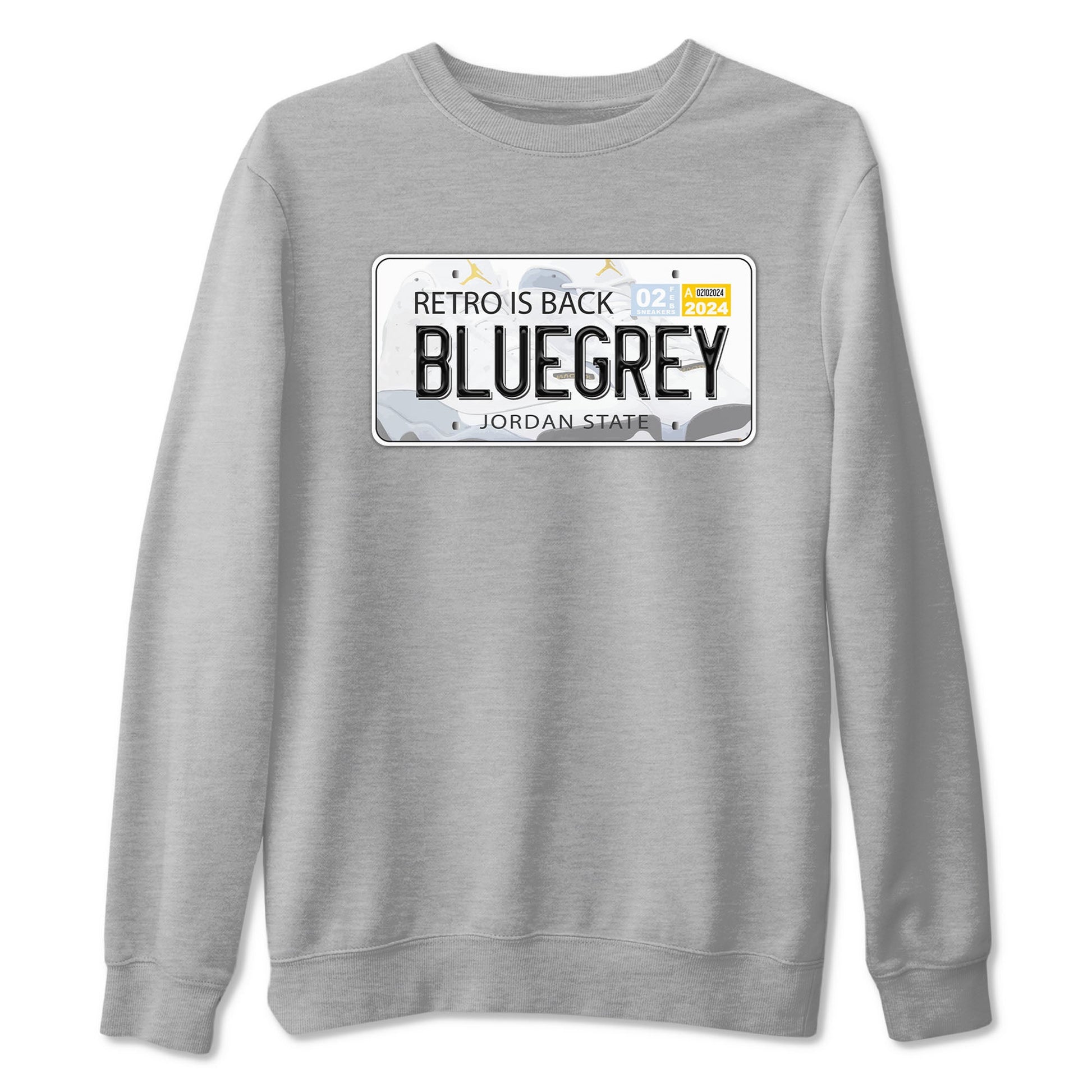 13s Blue Grey shirt to match jordans Jordan Plate sneaker tees Air Jordan 13 Blue Grey SNRT Sneaker Release Tees unisex cotton Heather Grey 2 crew neck shirt