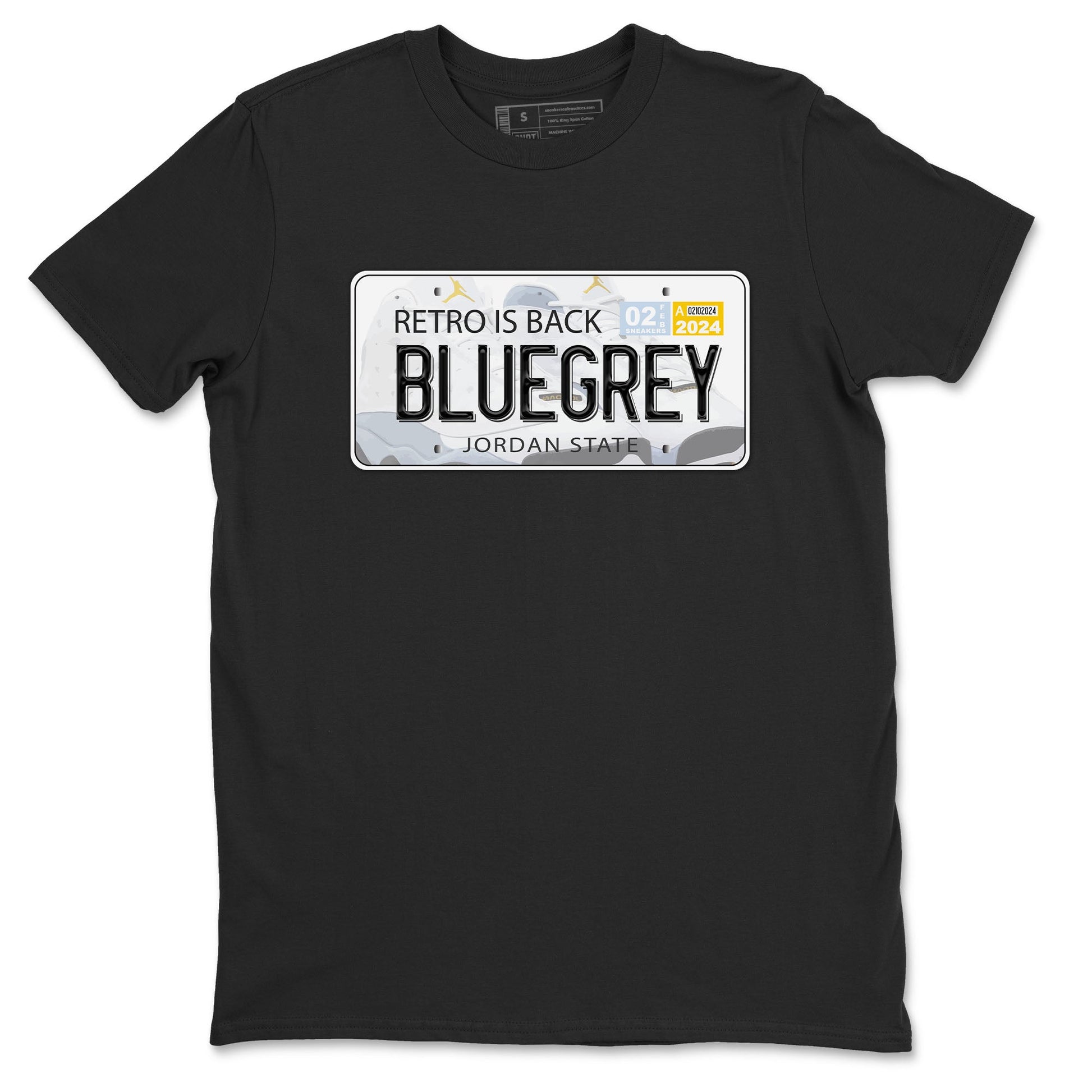 13s Blue Grey shirt to match jordans Jordan Plate sneaker tees Air Jordan 13 Blue Grey SNRT Sneaker Release Tees unisex cotton Black 2 crew neck shirt