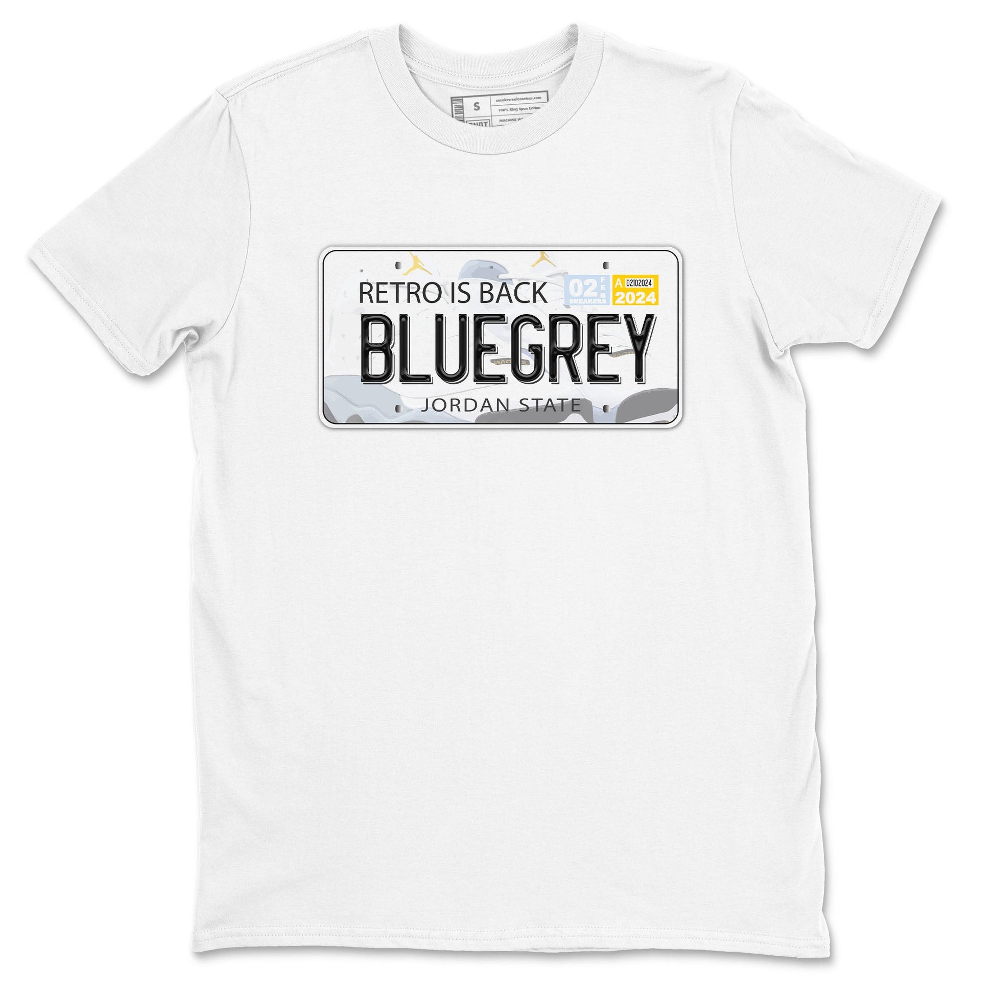 13s Blue Grey shirt to match jordans Jordan Plate sneaker tees Air Jordan 13 Blue Grey SNRT Sneaker Release Tees unisex cotton White 2 crew neck shirt