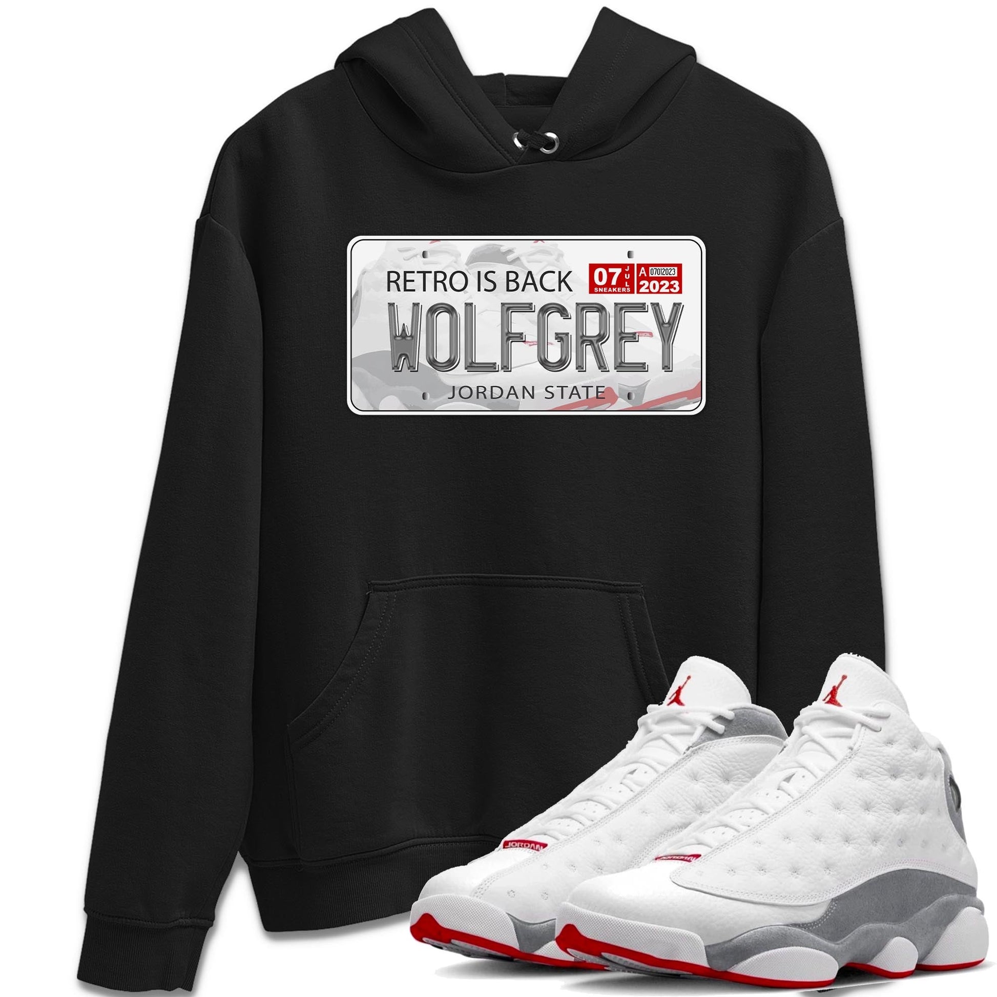 AJ13 Wolf Grey Sneaker Match Tees Jordan Plate Sneaker Tees Air Jordan 13 Wolf Grey SNRT Sneaker Release Tees Unisex Shirts Black 1