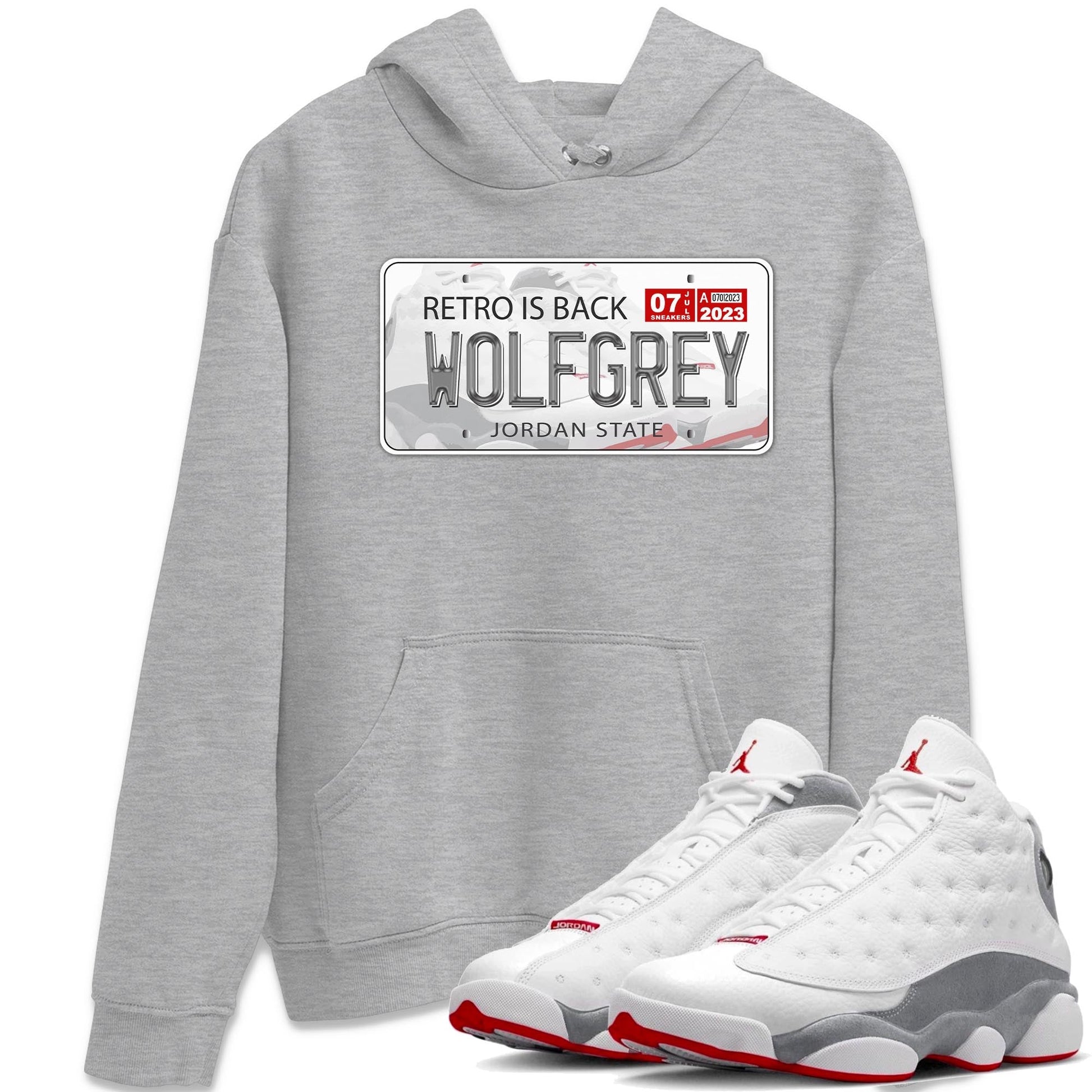 AJ13 Wolf Grey Sneaker Match Tees Jordan Plate Sneaker Tees Air Jordan 13 Wolf Grey SNRT Sneaker Release Tees Unisex Shirts Heather Grey 1