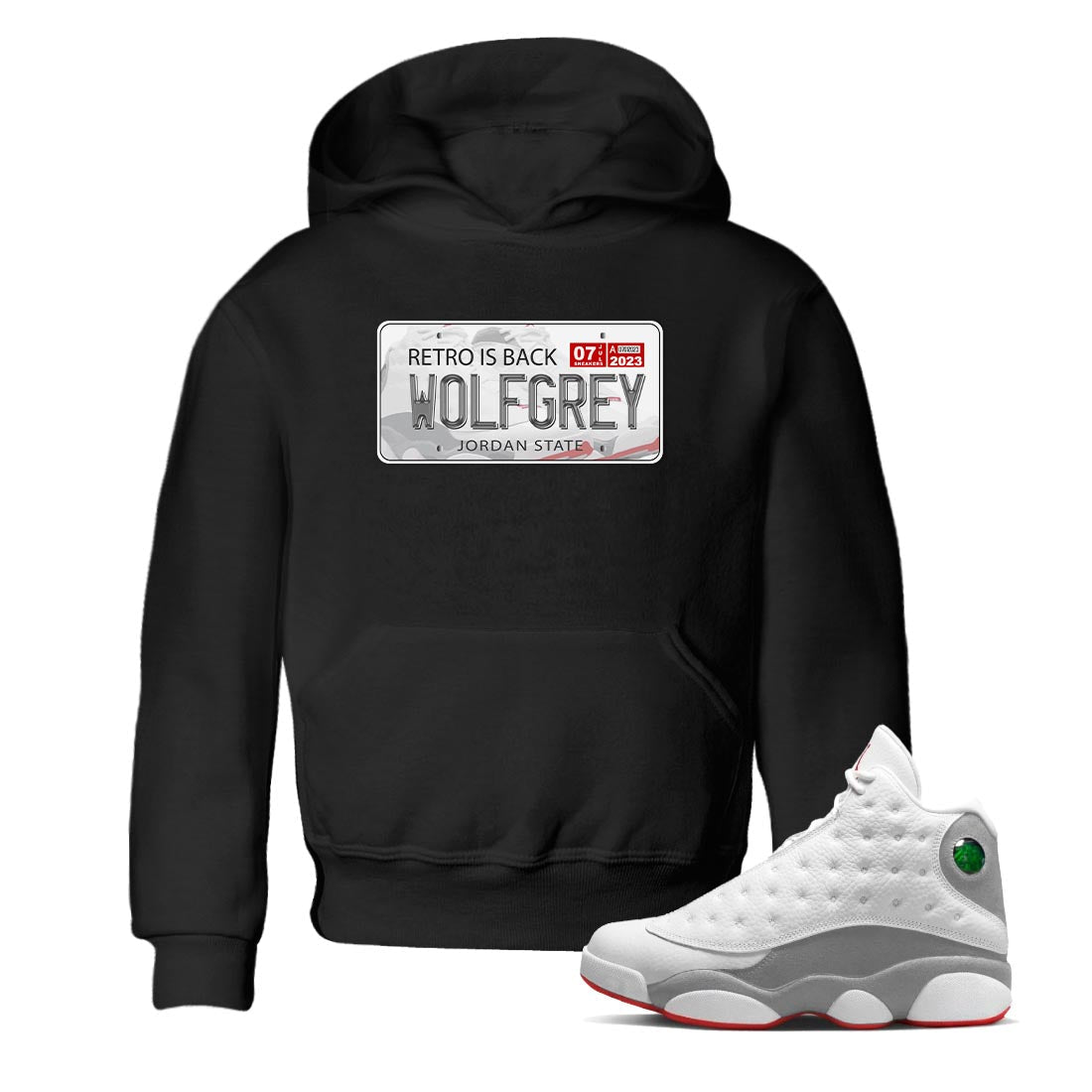 AJ13 Wolf Grey Sneaker Match Tees Jordan Plate Sneaker Tees Air Jordan 13 Wolf Grey SNRT Sneaker Release Tees Kids Shirts Black 1