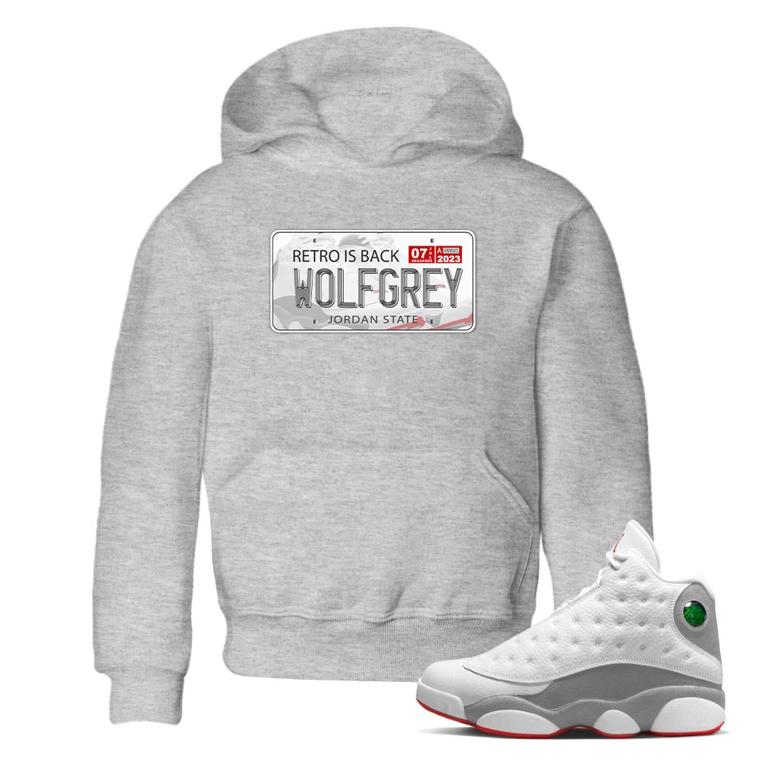 AJ13 Wolf Grey Sneaker Match Tees Jordan Plate Sneaker Tees Air Jordan 13 Wolf Grey SNRT Sneaker Release Tees Kids Shirts Heather Grey 1
