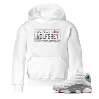 AJ13 Wolf Grey Sneaker Match Tees Jordan Plate Sneaker Tees Air Jordan 13 Wolf Grey SNRT Sneaker Release Tees Kids Shirts White 1
