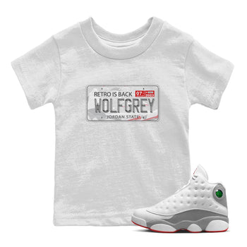 AJ13 Wolf Grey Sneaker Match Tees Jordan Plate Sneaker Tees Air Jordan 13 Wolf Grey SNRT Sneaker Release Tees Kids Shirts White 1