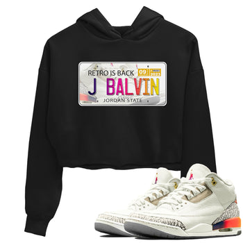 Air Jordan 3 J Balvin shirt to match jordans Jordan Plate sneaker tees Crew Neck Air Jordan 3 X J Balvin SNRT Sneaker Release Tees Black 1 Crop T-Shirt
