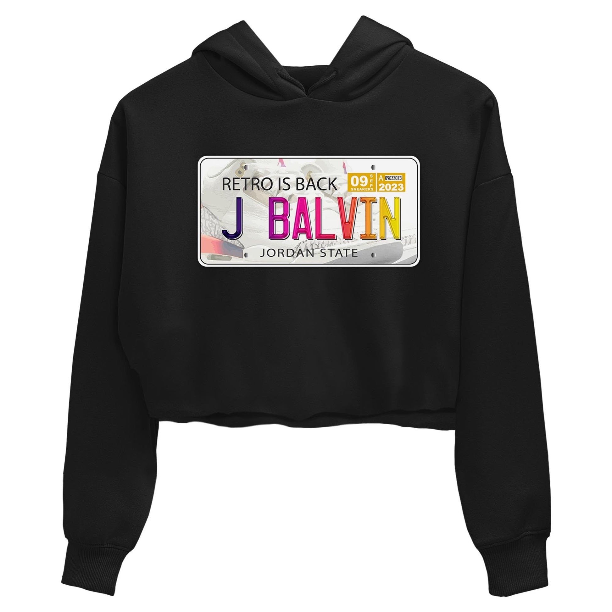 Air Jordan 3 J Balvin shirt to match jordans Jordan Plate sneaker tees Crew Neck Air Jordan 3 X J Balvin SNRT Sneaker Release Tees Black 2 Crop T-Shirt