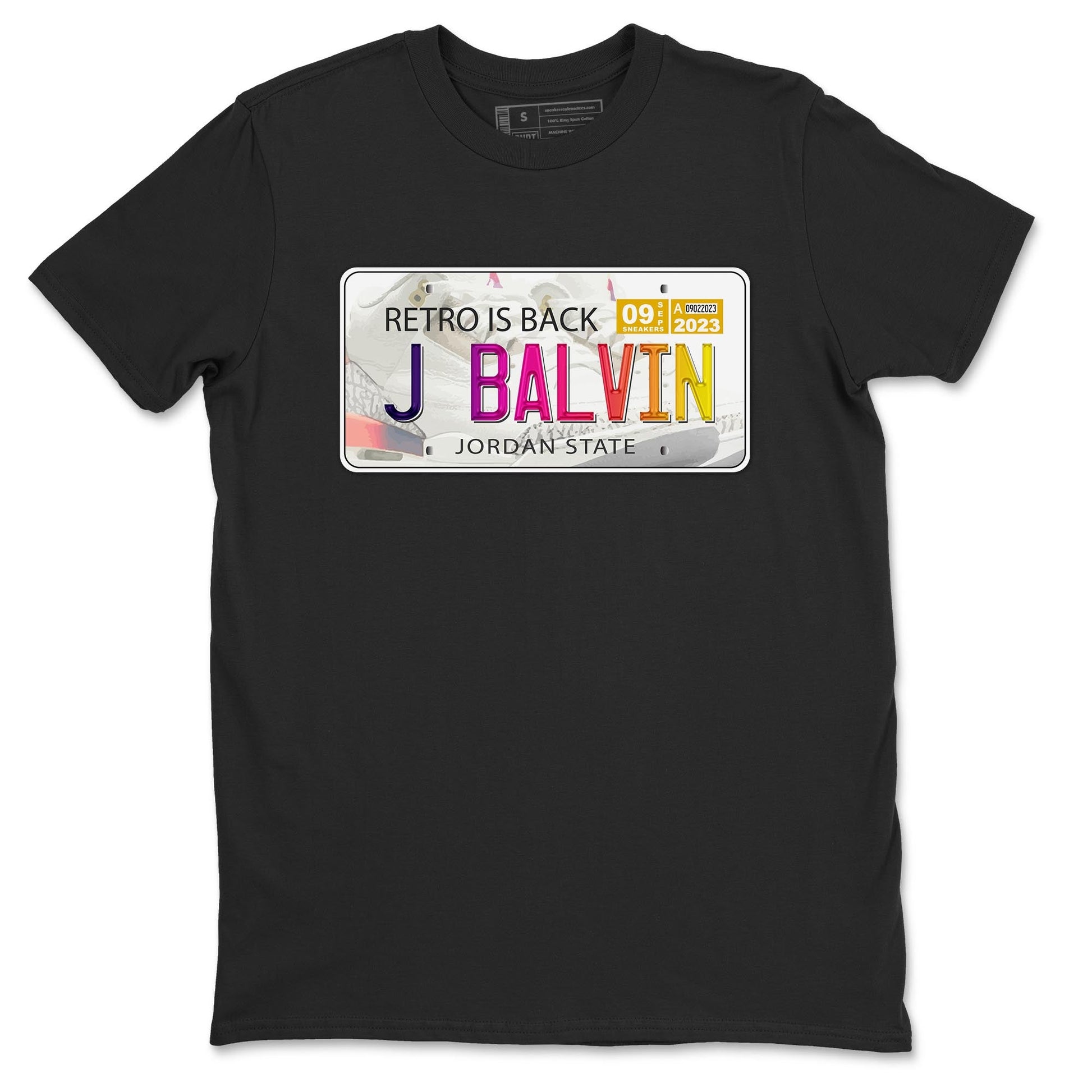 Air Jordan 3 J Balvin shirt to match jordans Jordan Plate sneaker tees Crew Neck Air Jordan 3 X J Balvin SNRT Sneaker Release Tees Unisex Casual Shirts Black 2 T-Shirt