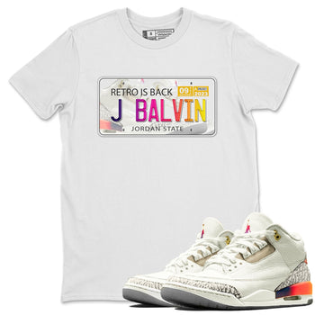 Air Jordan 3 J Balvin shirt to match jordans Jordan Plate sneaker tees Crew Neck Air Jordan 3 X J Balvin SNRT Sneaker Release Tees Unisex Casual Shirts White 1 T-Shirt