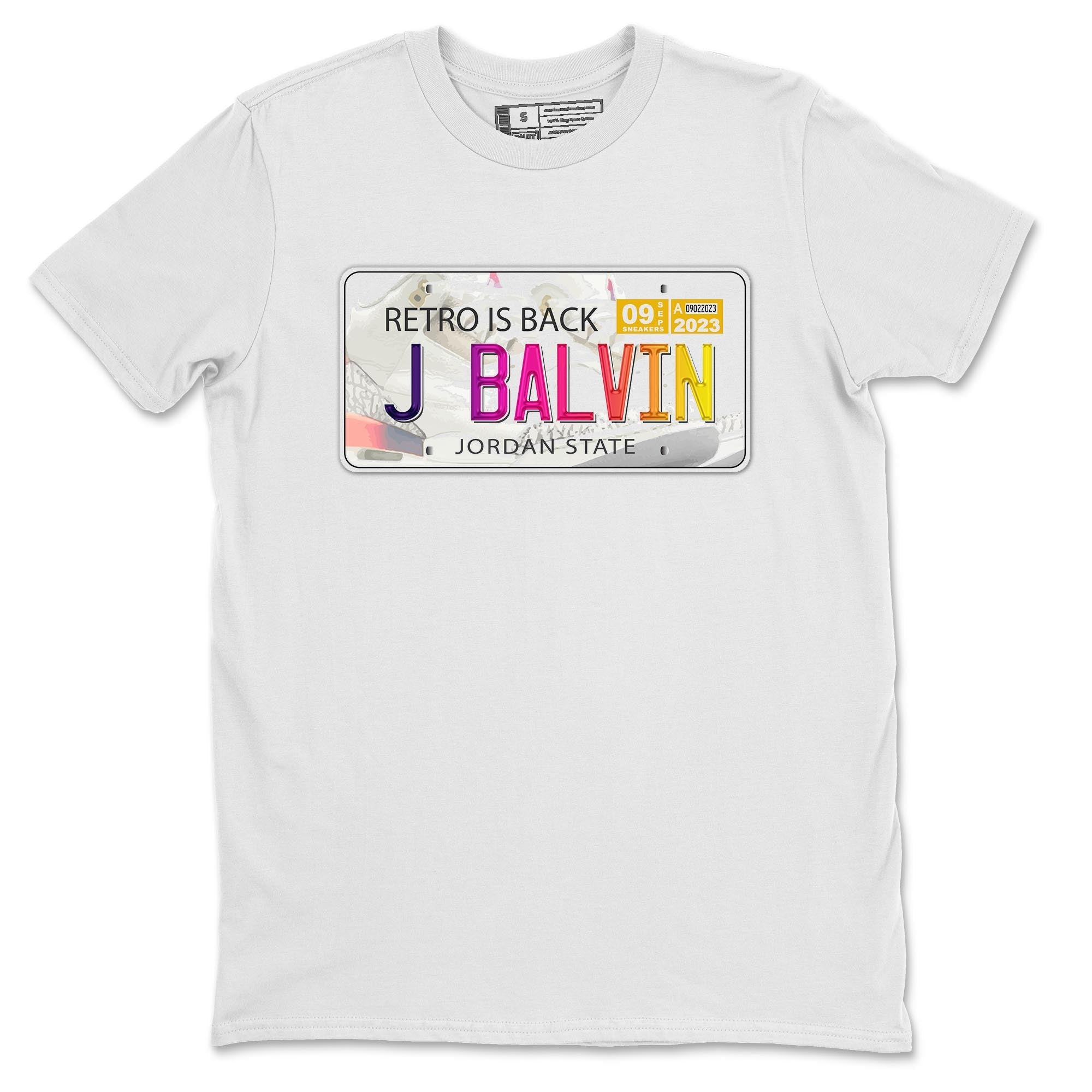 Air Jordan 3 J Balvin shirt to match jordans Jordan Plate sneaker tees Crew Neck Air Jordan 3 X J Balvin SNRT Sneaker Release Tees Unisex Casual Shirts White 2 T-Shirt