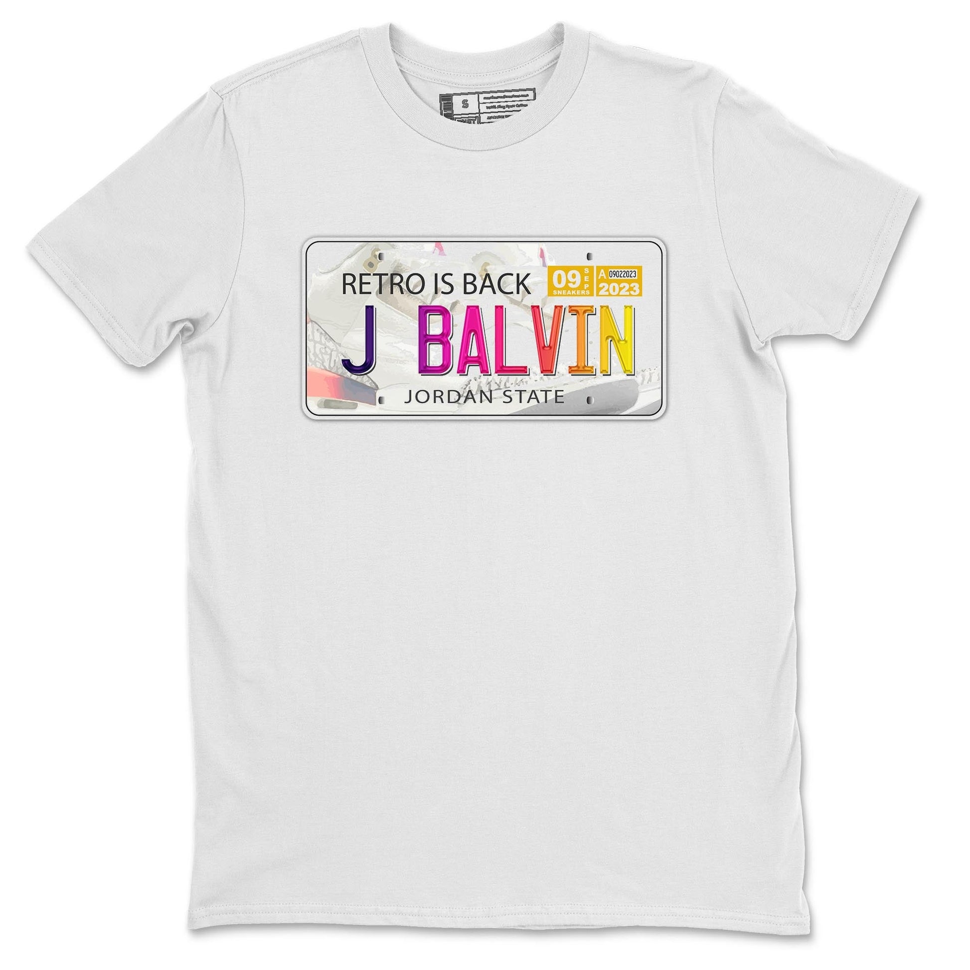 Air Jordan 3 J Balvin shirt to match jordans Jordan Plate sneaker tees Crew Neck Air Jordan 3 X J Balvin SNRT Sneaker Release Tees Unisex Casual Shirts White 2 T-Shirt
